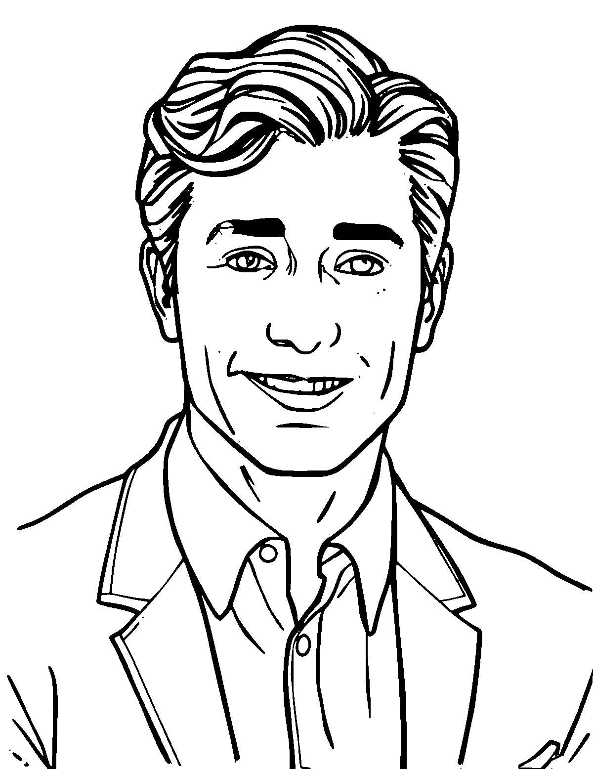 Line-art coloring page of Soap Opera Actor, medium outlines, centered