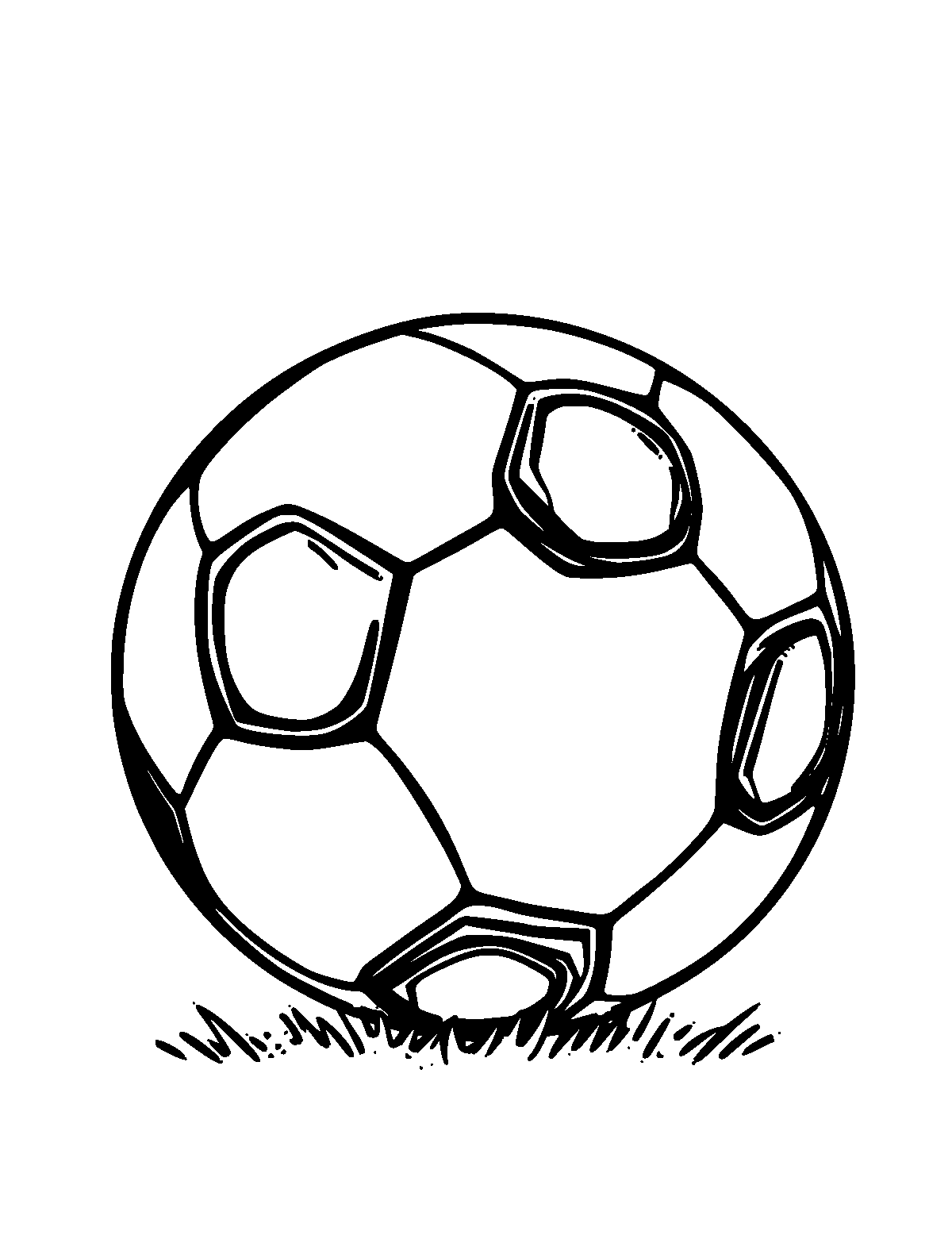 Line-art coloring page of Soccer Ball, thick outlines, centered