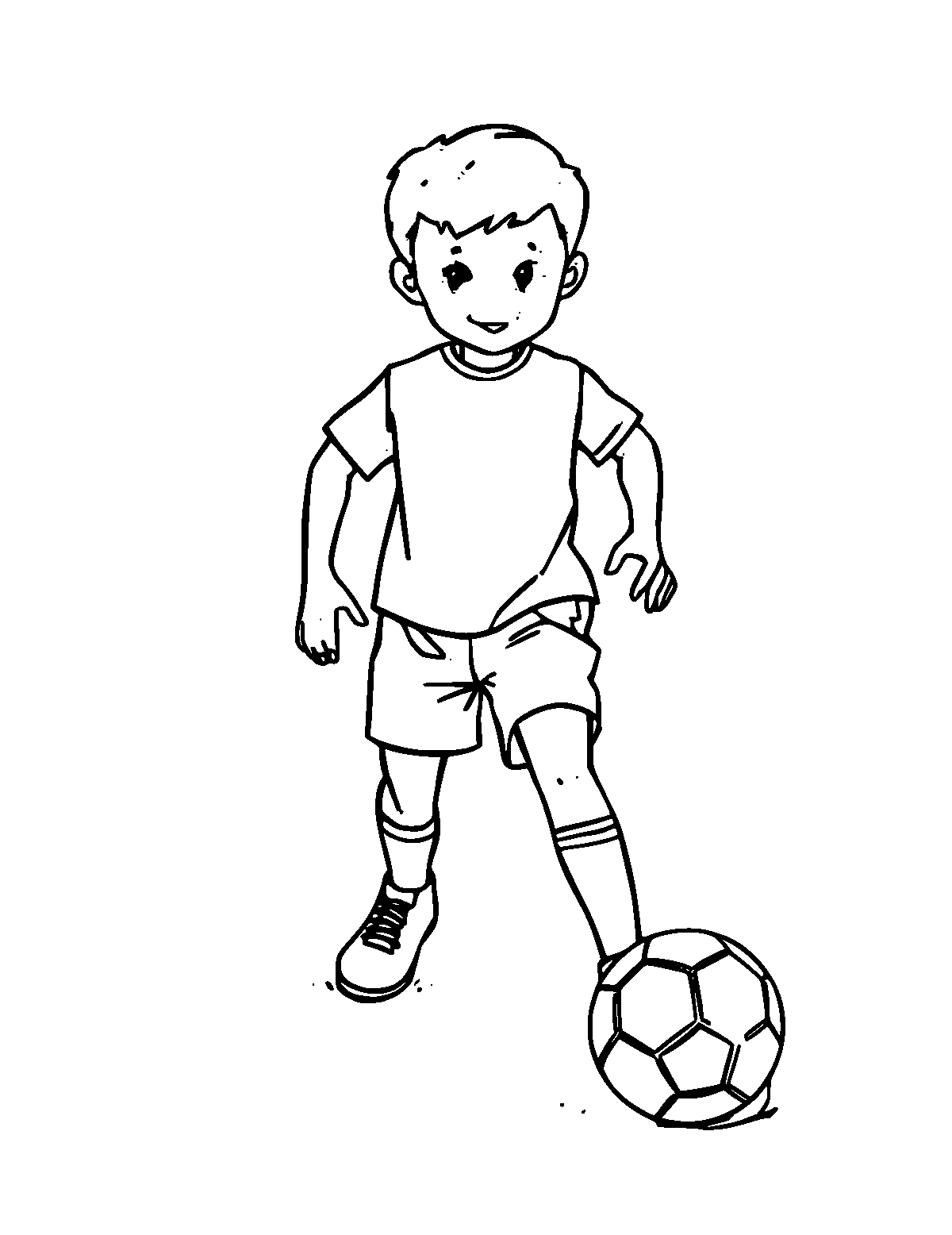 Line-art coloring page of Soccer Ball, medium outlines, centered