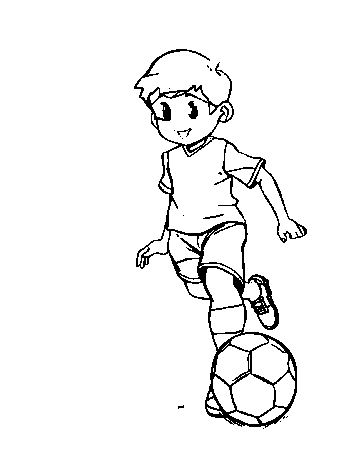 Line-art coloring page of Soccer Ball, medium outlines, centered