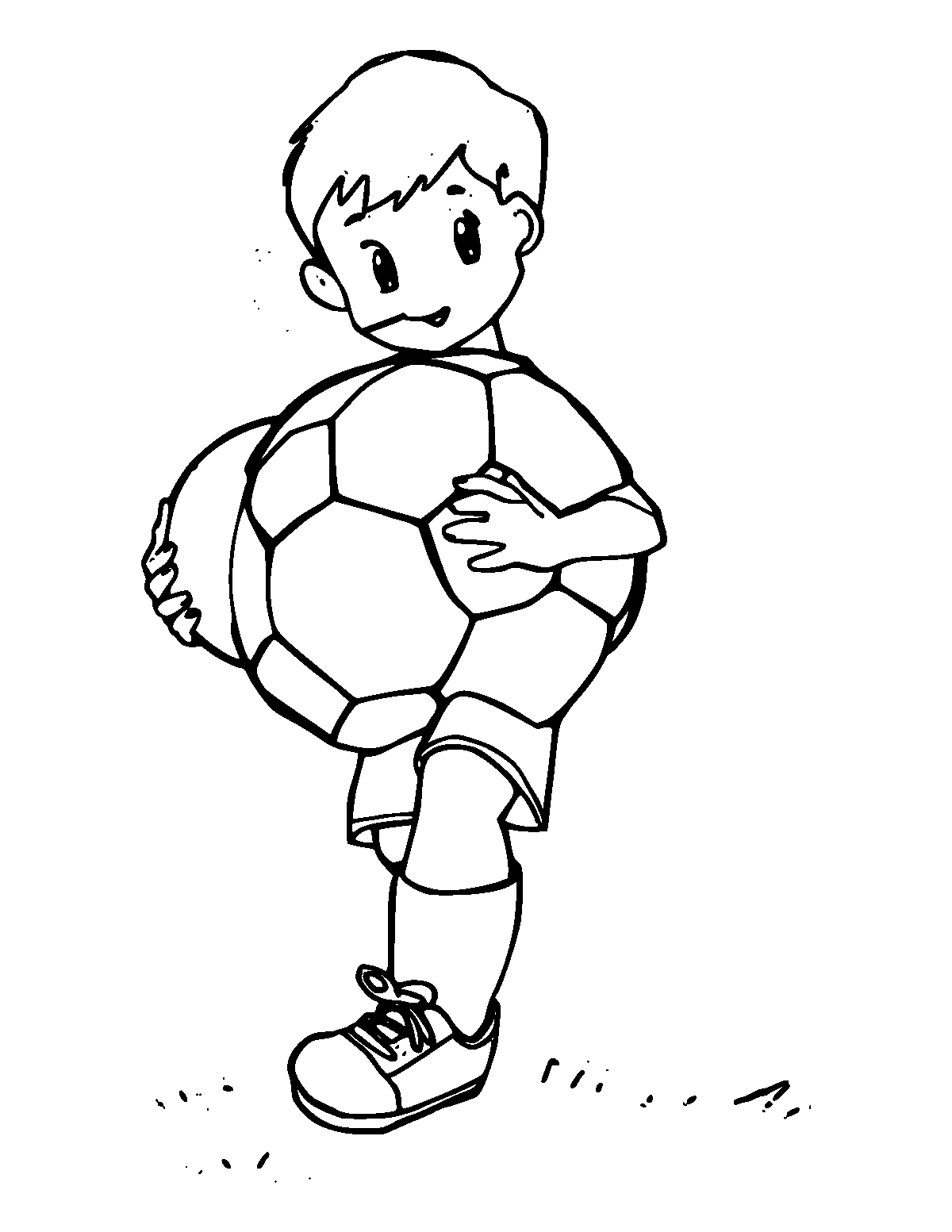 Line-art coloring page of Soccer Ball, medium outlines, centered