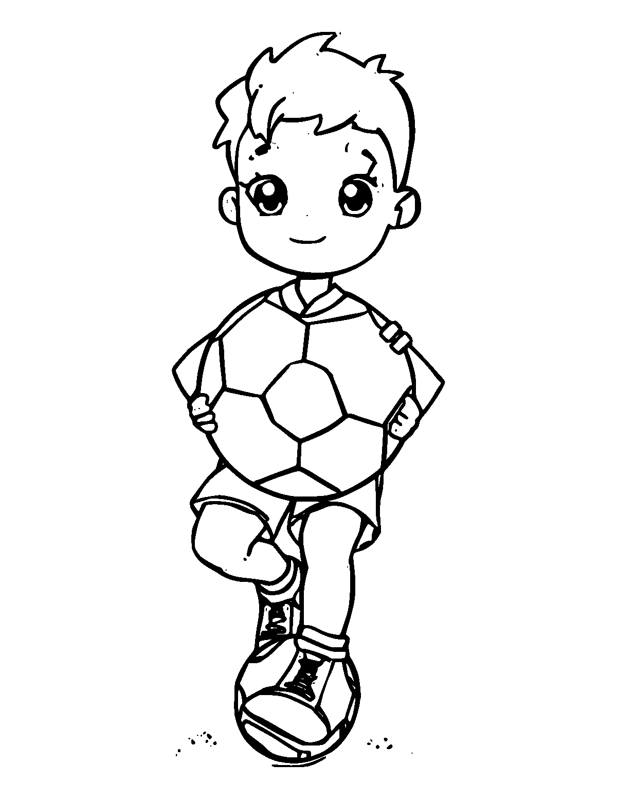 Line-art coloring page of Soccer Ball, medium outlines, centered