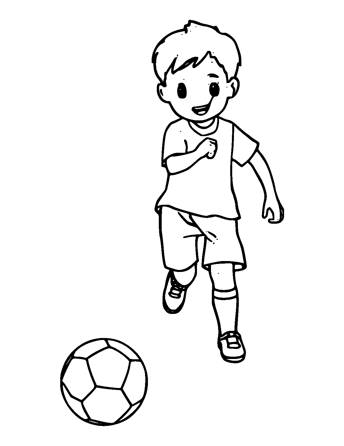 Line-art coloring page of Soccer Ball, medium outlines, centered