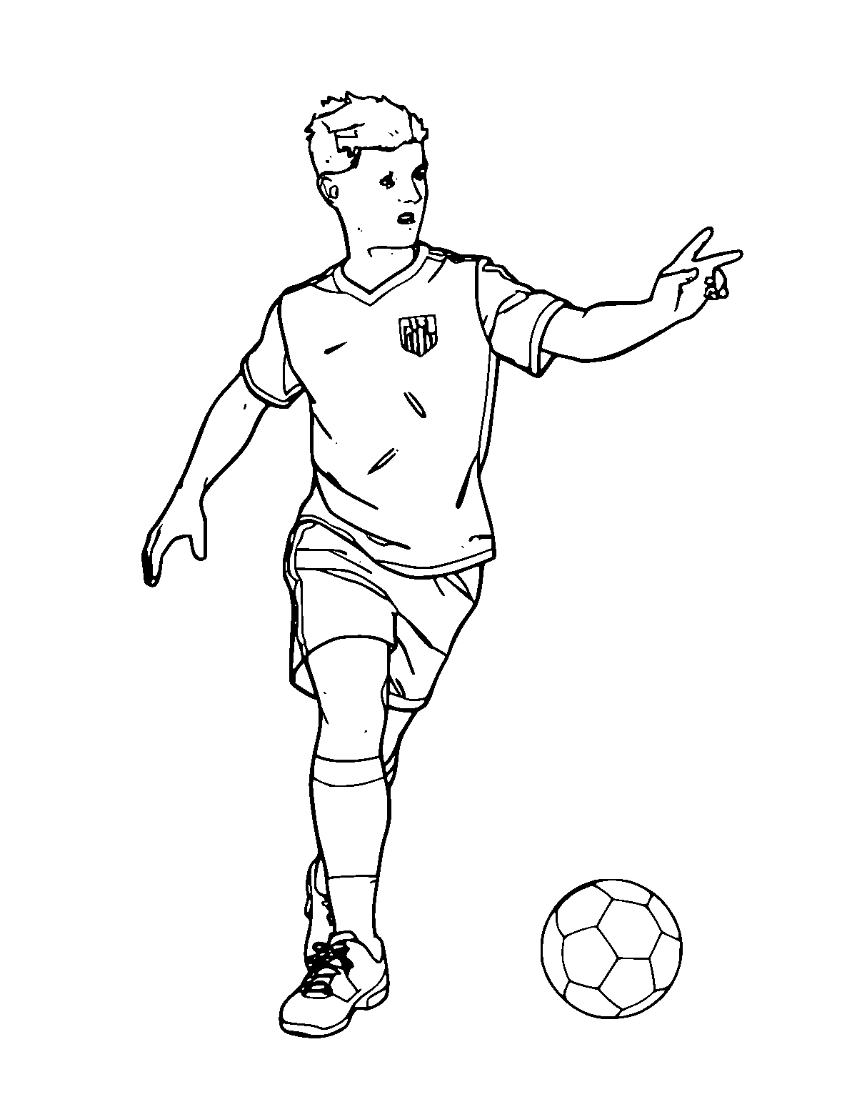 Line-art coloring page of Soccer Player, medium outlines, centered