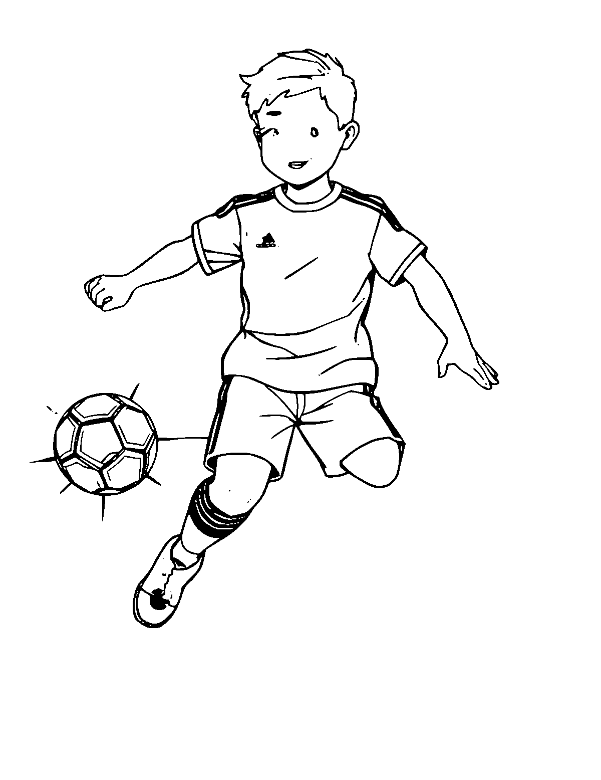 Line-art coloring page of Soccer Player, medium outlines, centered