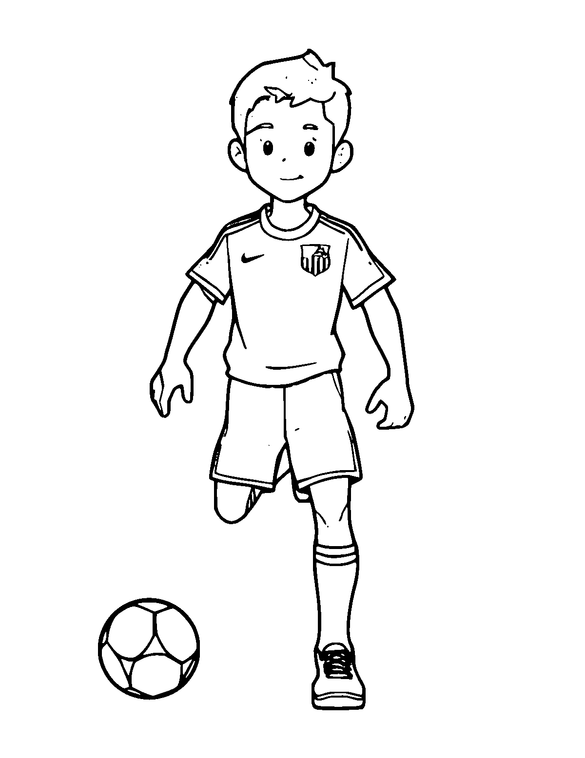 Line-art coloring page of Soccer Player, medium outlines, centered