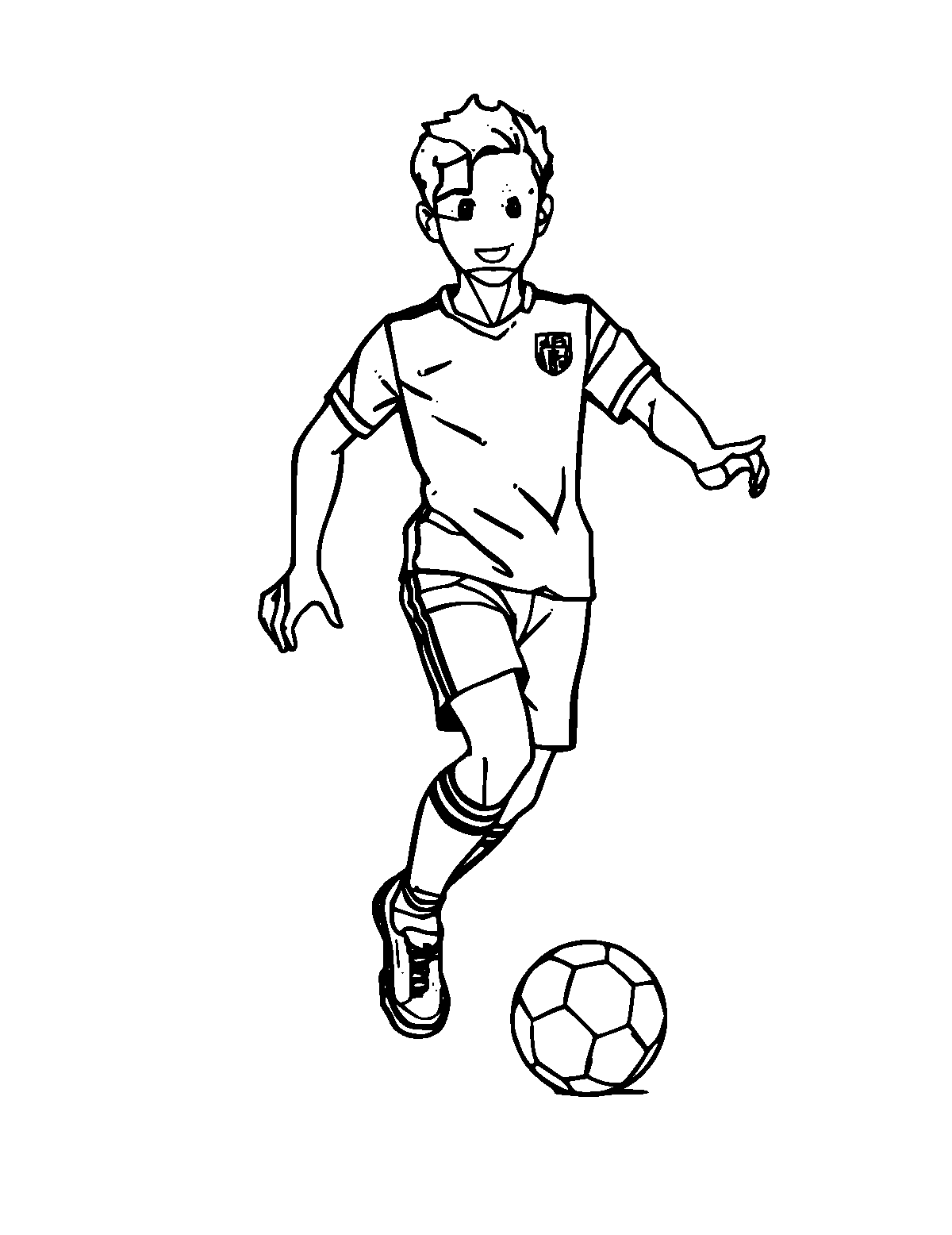 Line-art coloring page of Soccer Player, medium outlines, centered