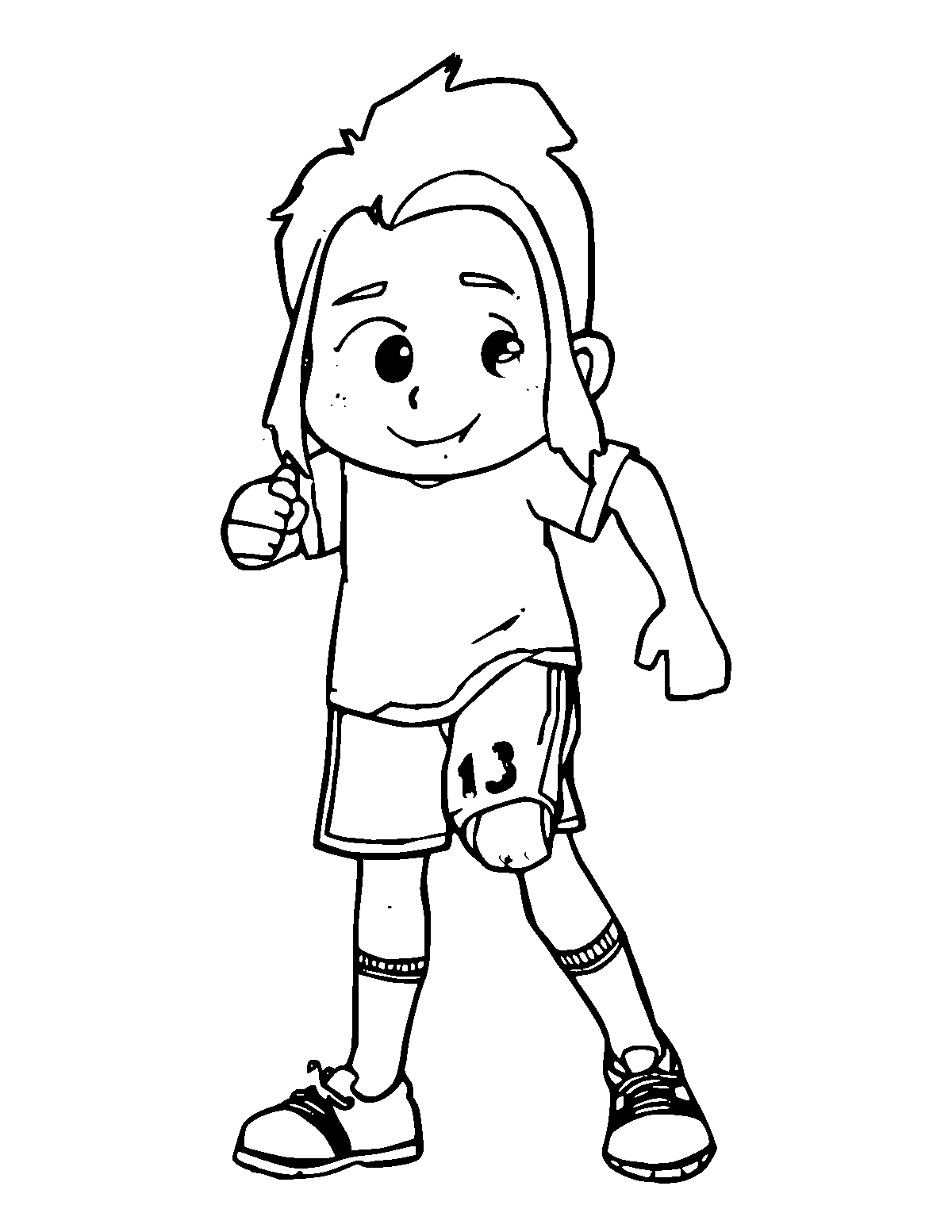 Line-art coloring page of Soccer Player, medium outlines, centered