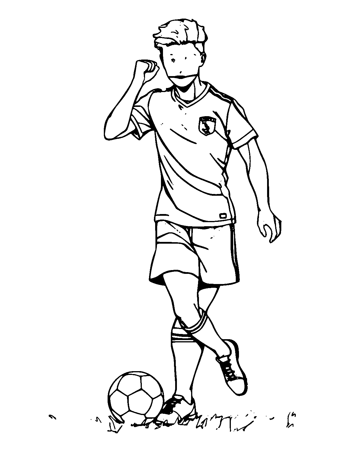 Line-art coloring page of Soccer Player, medium outlines, centered
