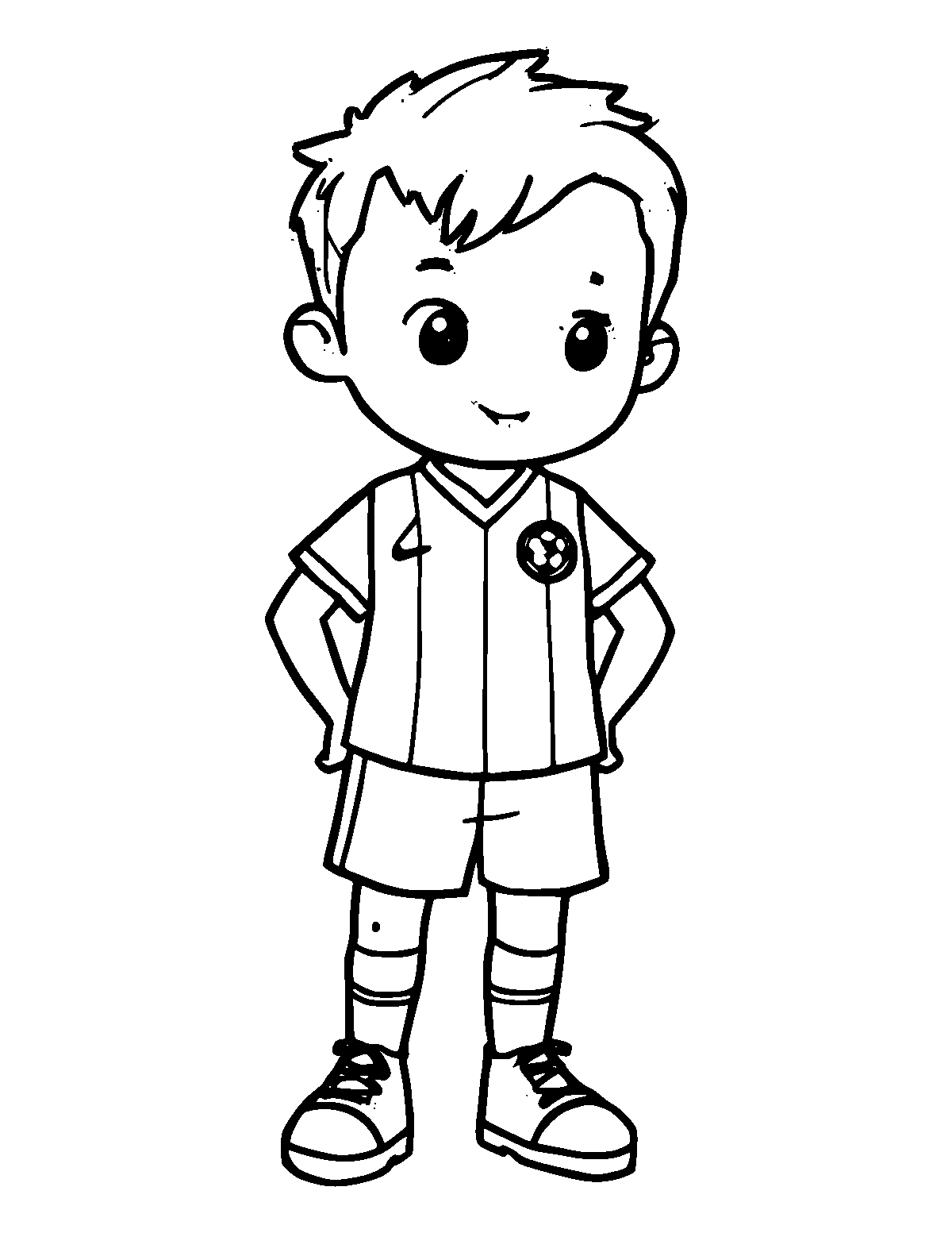 Line-art coloring page of Soccer Team Uniform, thick outlines, centered
