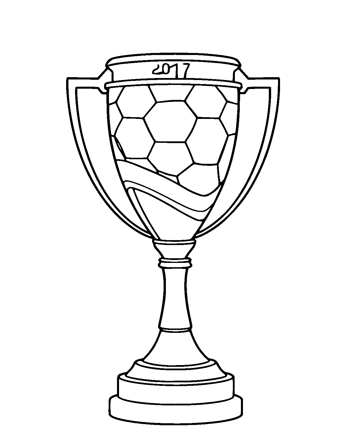Line-art coloring page of Soccer Trophy, medium outlines, centered