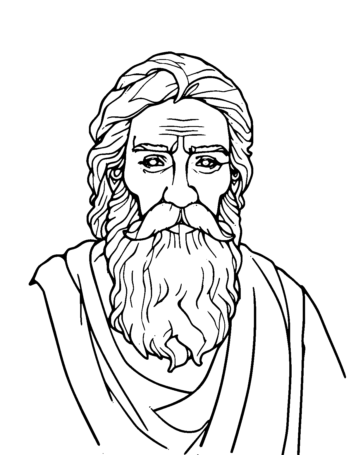 Line-art coloring page of Socrates, medium outlines, centered