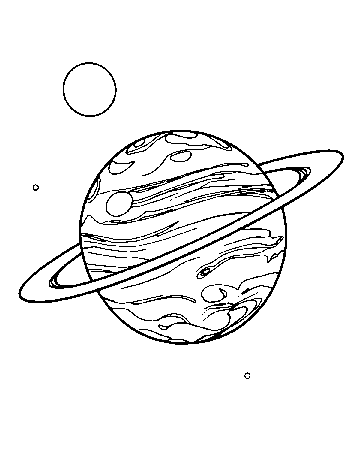 Line-art coloring page of Solar System, medium outlines, centered