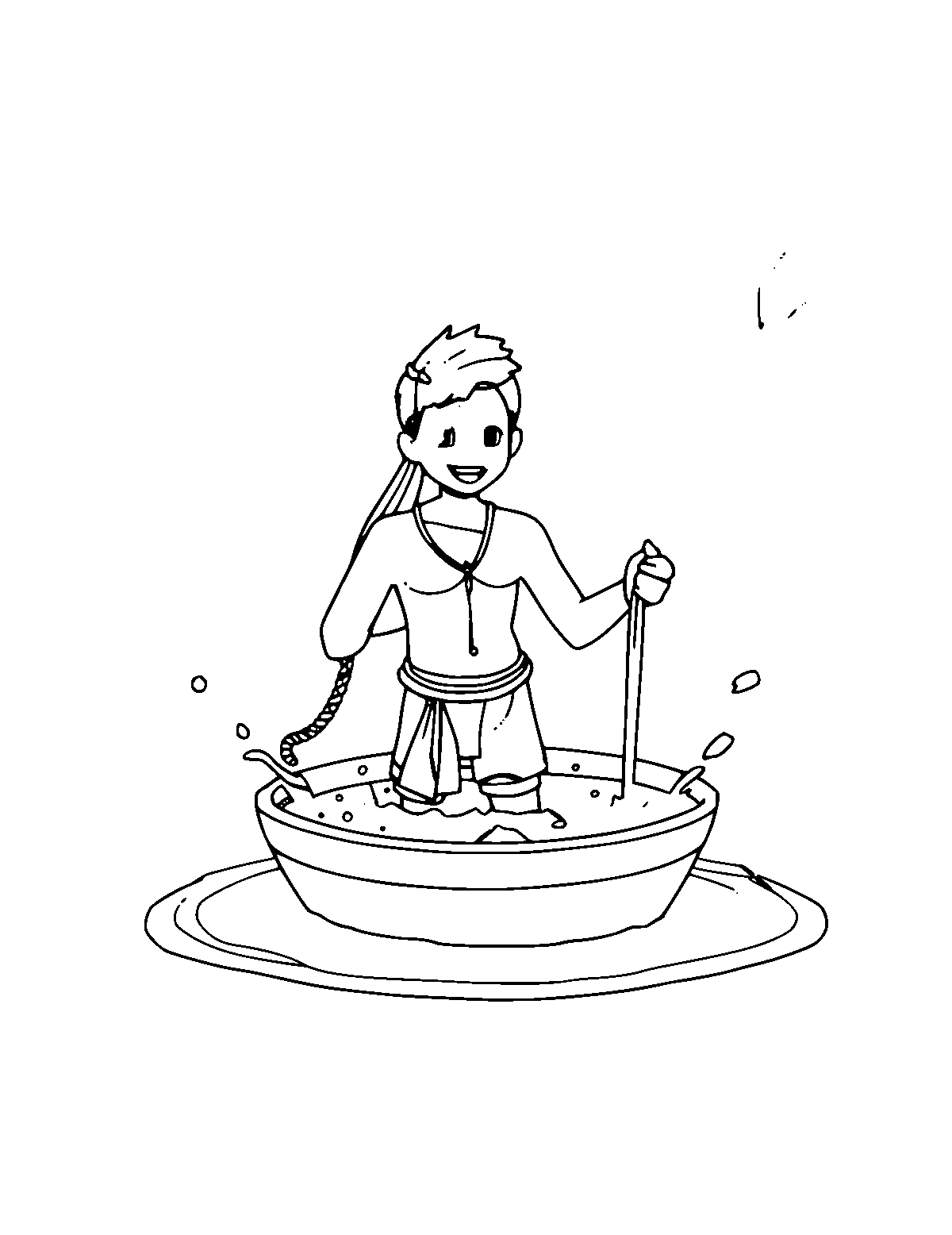 Line-art coloring page of Songkran Water Festival, medium outlines, centered