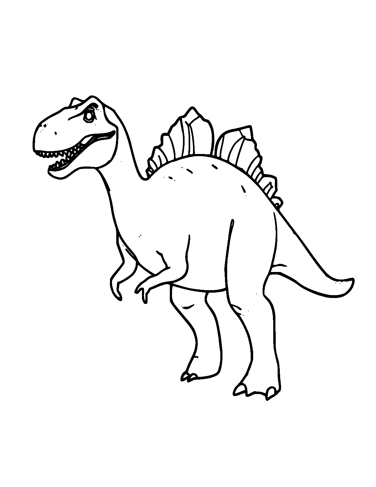 Line-art coloring page of Spinosaurus, medium outlines, centered