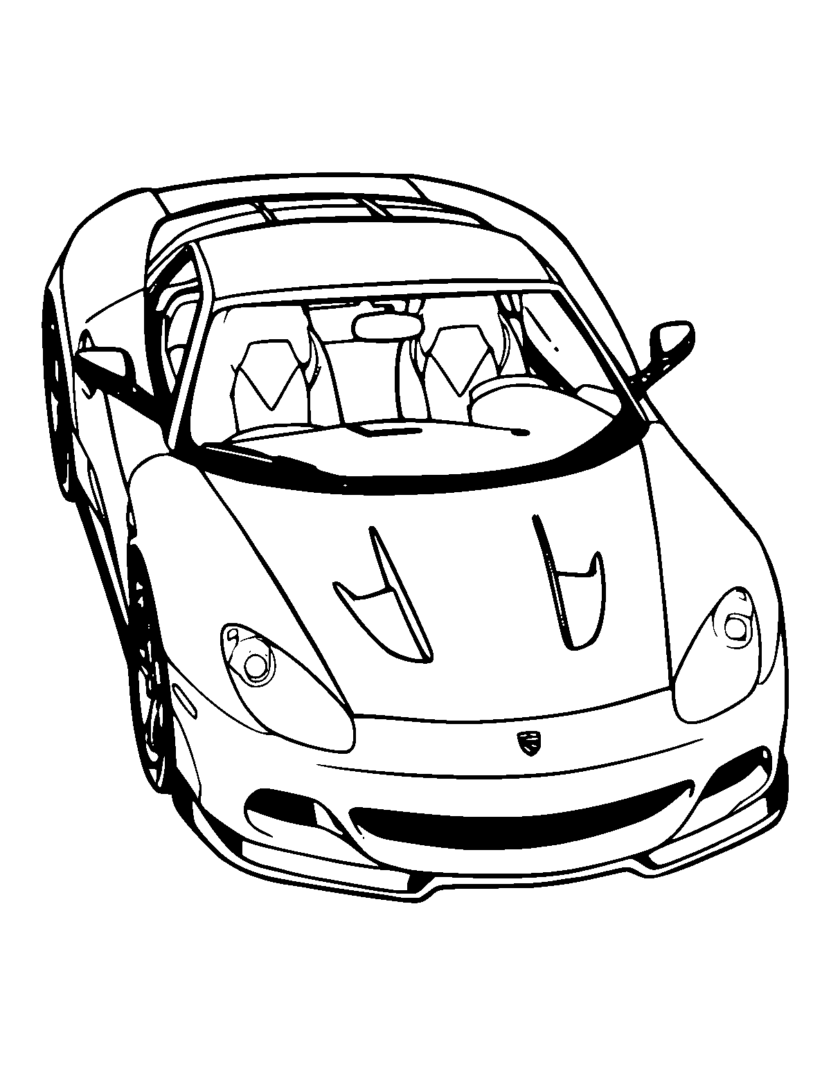 Line-art coloring page of Sports Car, medium outlines, centered