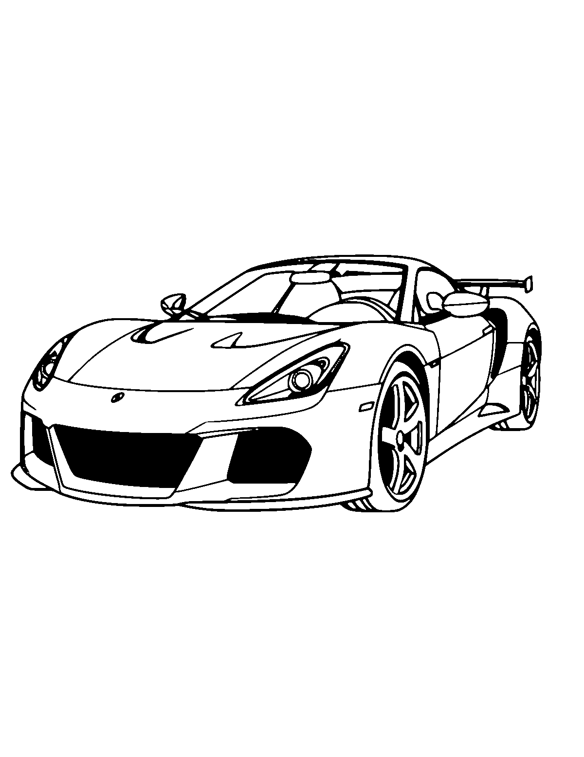 Line-art coloring page of Sports Car, medium outlines, centered