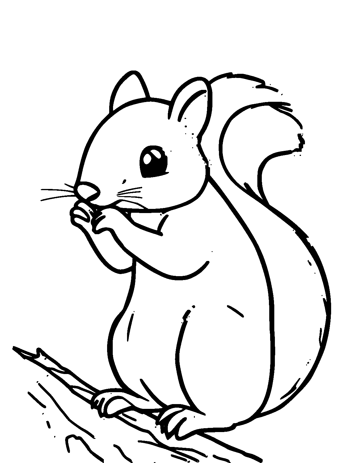 Line-art coloring page of Squirrel, thick outlines, centered