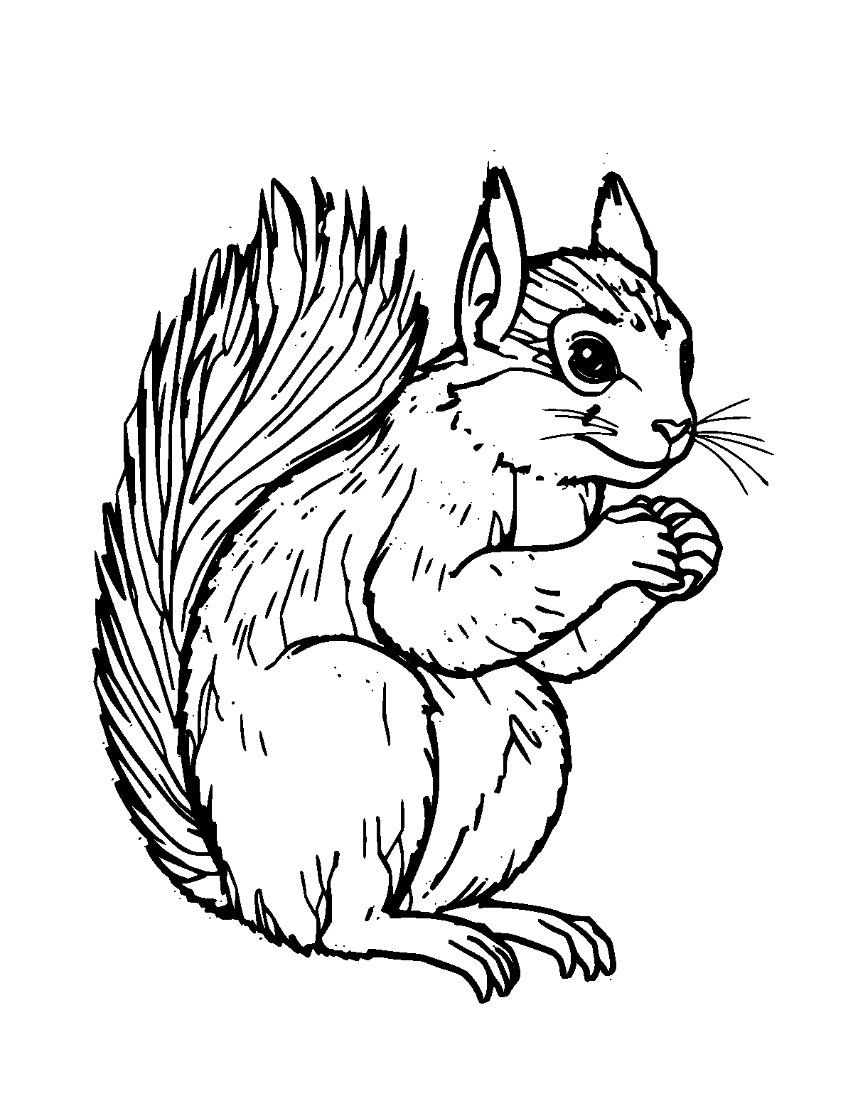 Line-art coloring page of Squirrel Monkey, medium outlines, centered