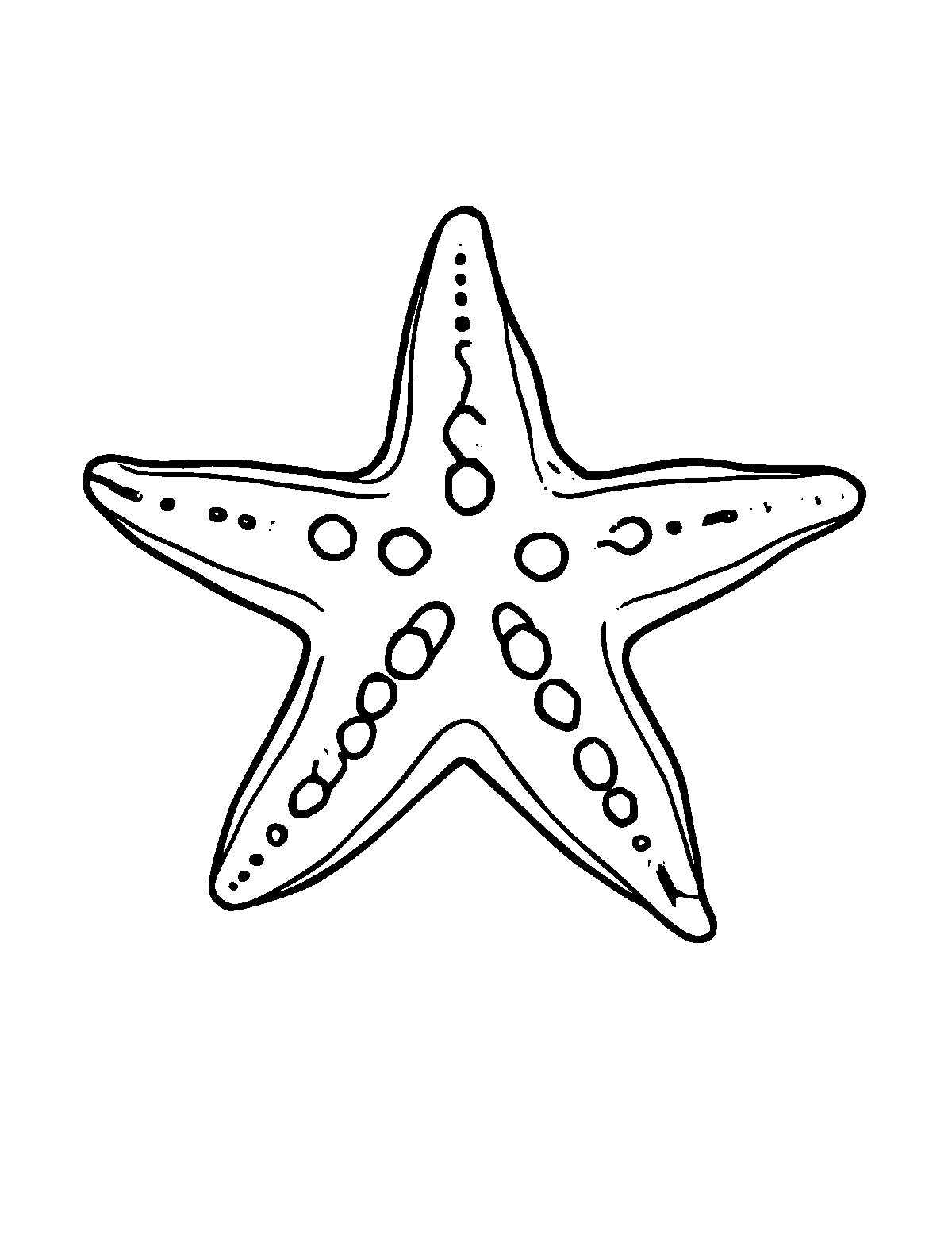 Line-art coloring page of Starfish, medium outlines, centered