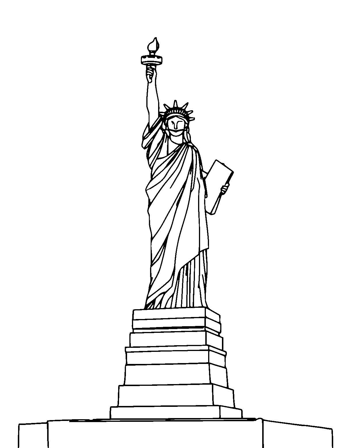 Line-art coloring page of Statue of Liberty, medium outlines, centered