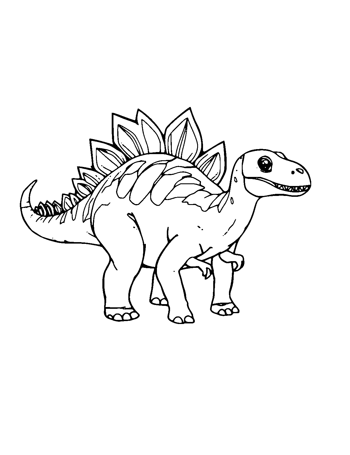 Line-art coloring page of Stegosaurus, medium outlines, centered