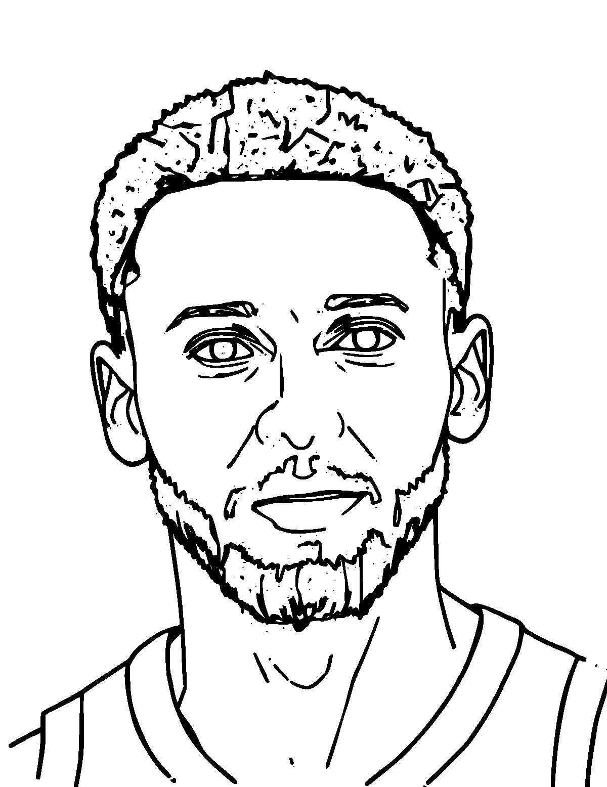Line-art coloring page of Stephen Curry, medium outlines, centered