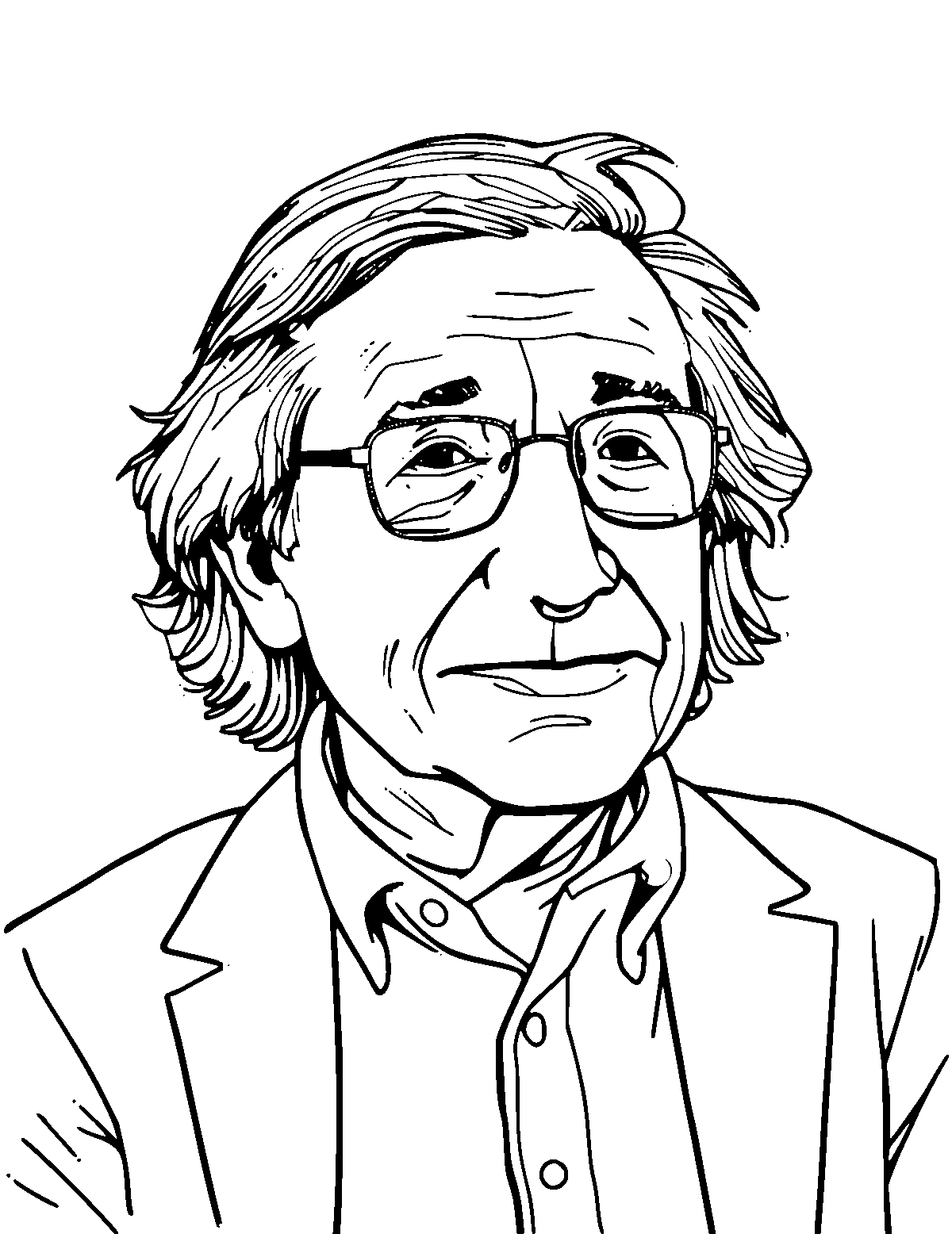 Line-art coloring page of Stephen Hawking, medium outlines, centered