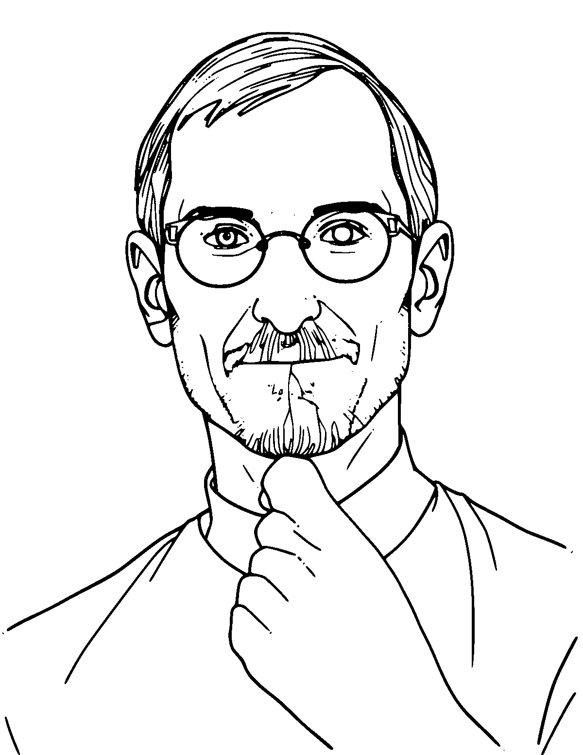 Line-art coloring page of Steve Jobs, medium outlines, centered