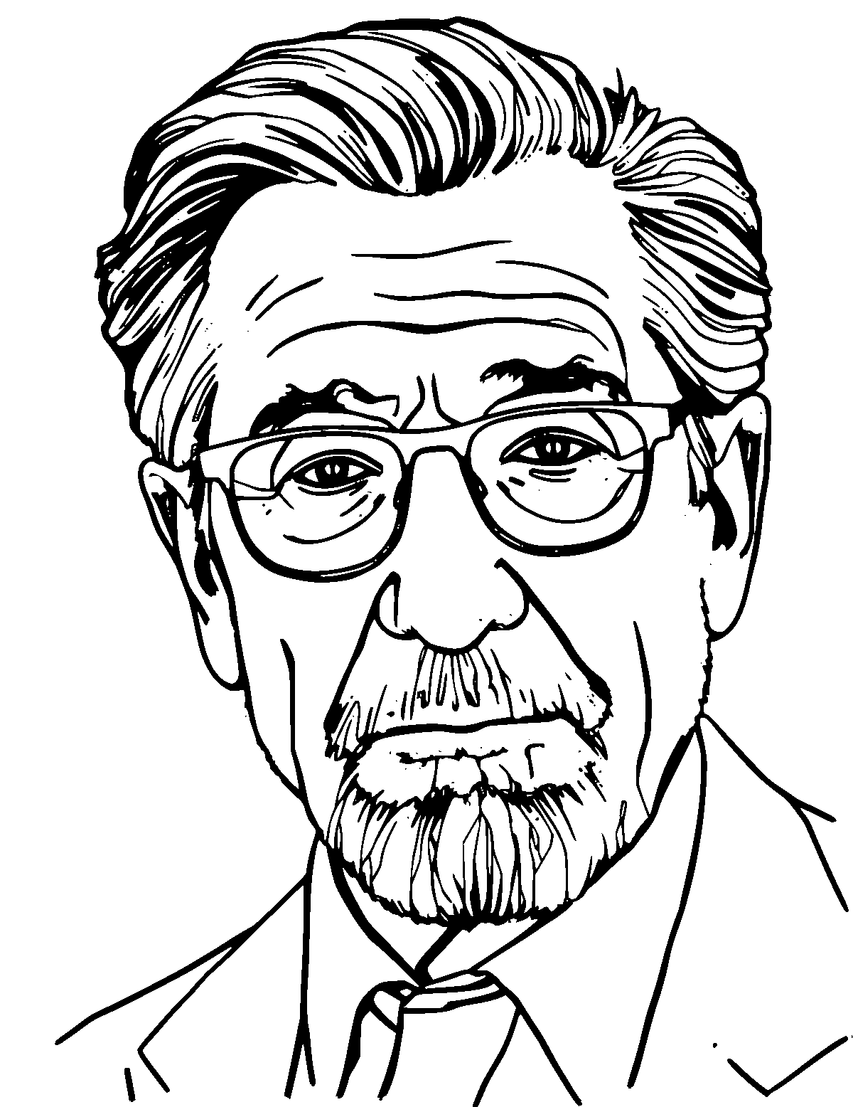 Line-art coloring page of Steven Spielberg, medium outlines, centered