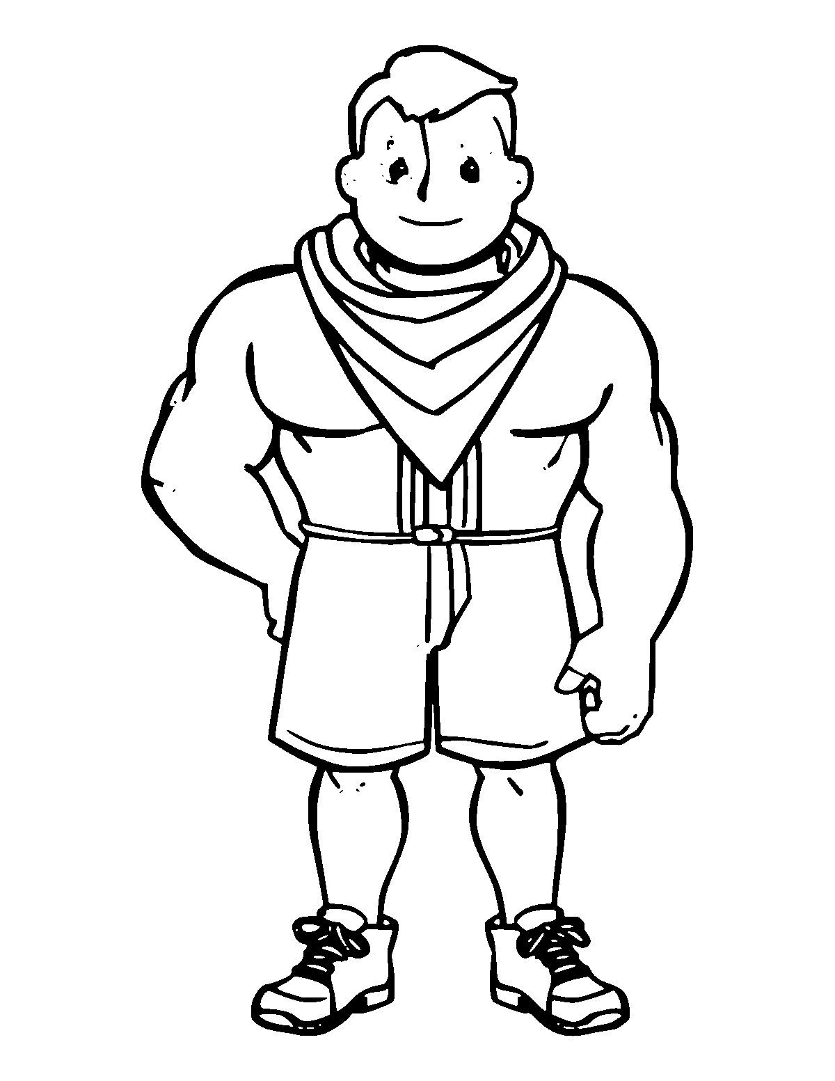 Line-art coloring page of Strong Person, medium outlines, centered