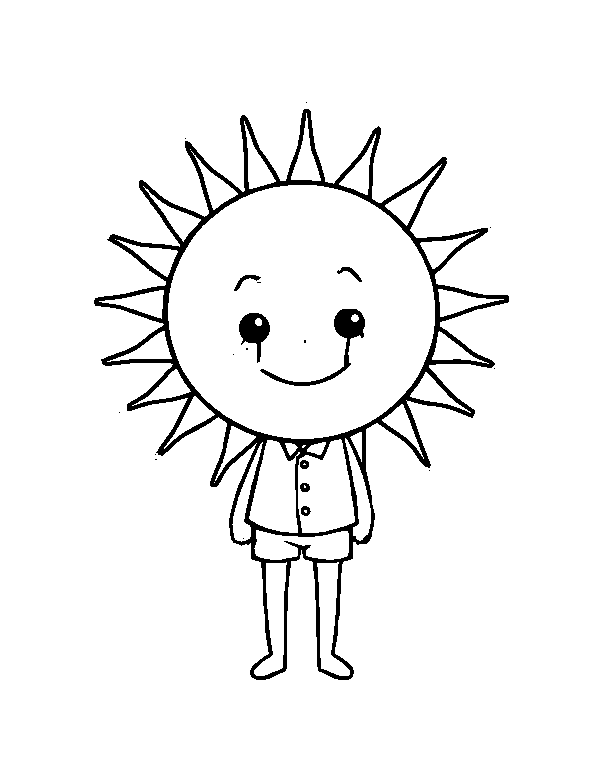 Line-art coloring page of Sun, medium outlines, centered
