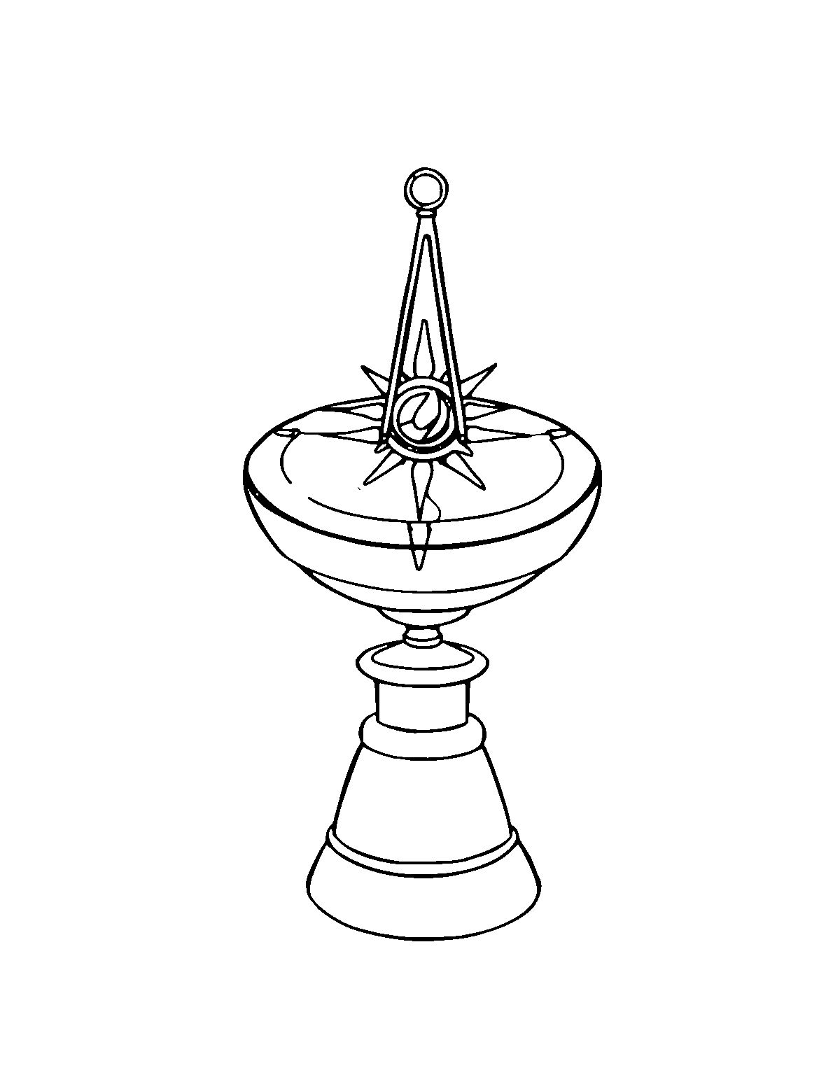 Line-art coloring page of Sundial, medium outlines, centered