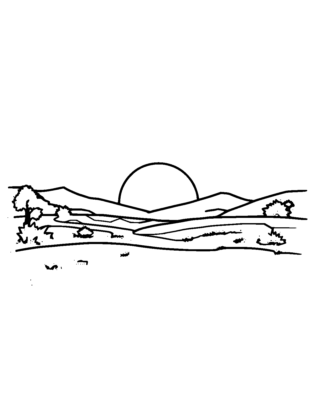 Line-art coloring page of Sunrise, medium outlines, centered