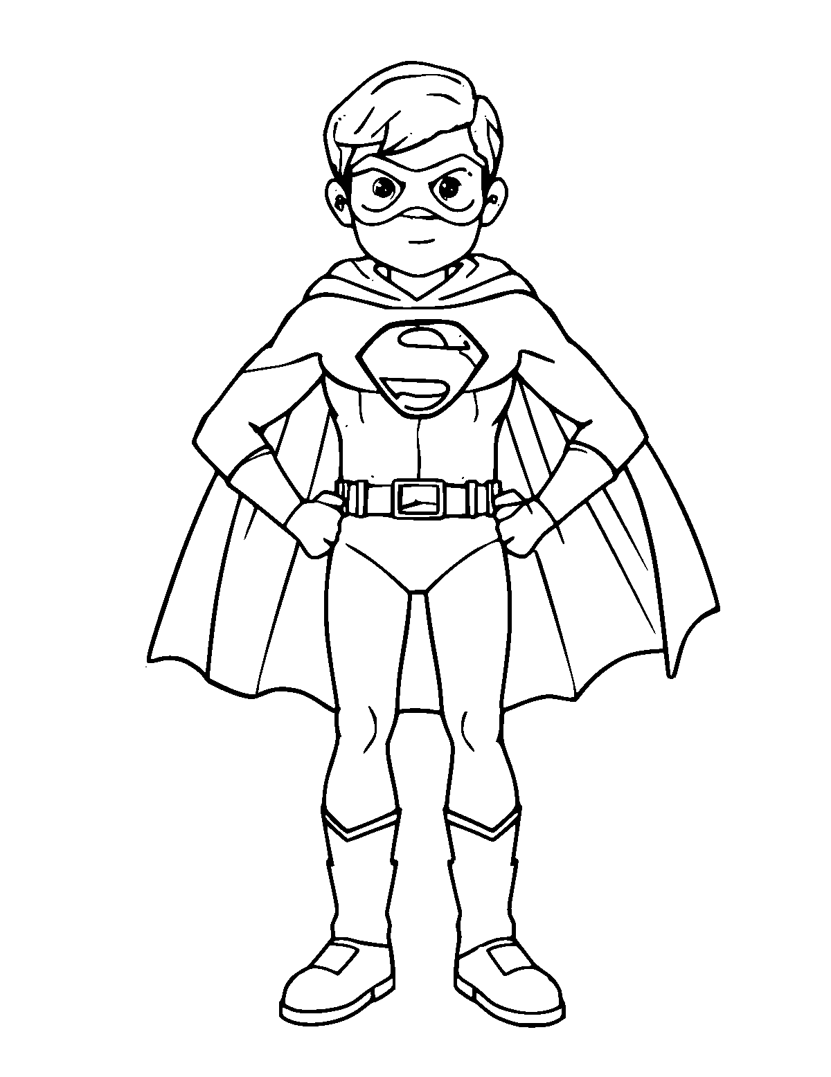 Line-art coloring page of Superhero Costume, medium outlines, centered
