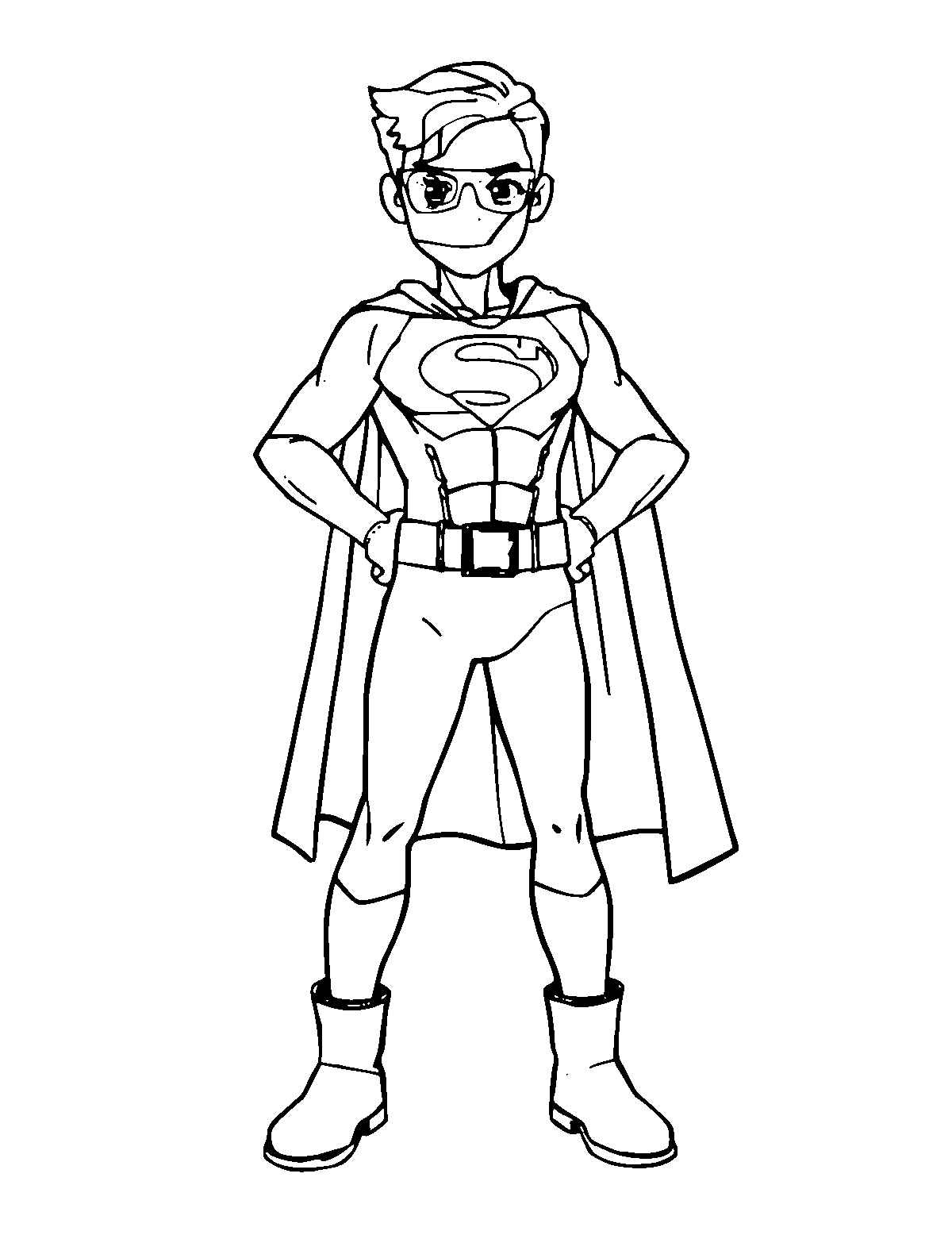 Line-art coloring page of Superhero Costume, medium outlines, centered