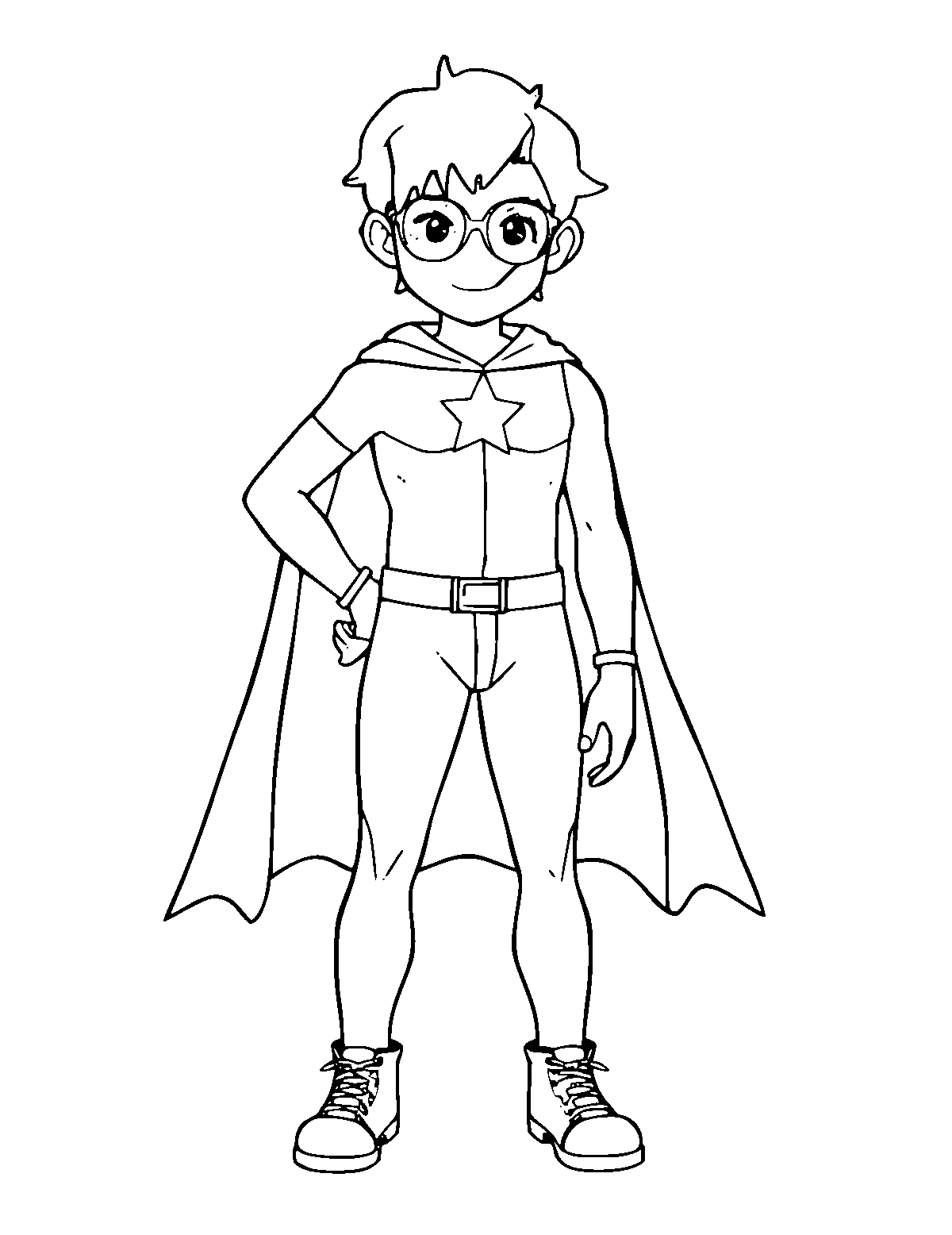 Line-art coloring page of Superhero Costume, medium outlines, centered