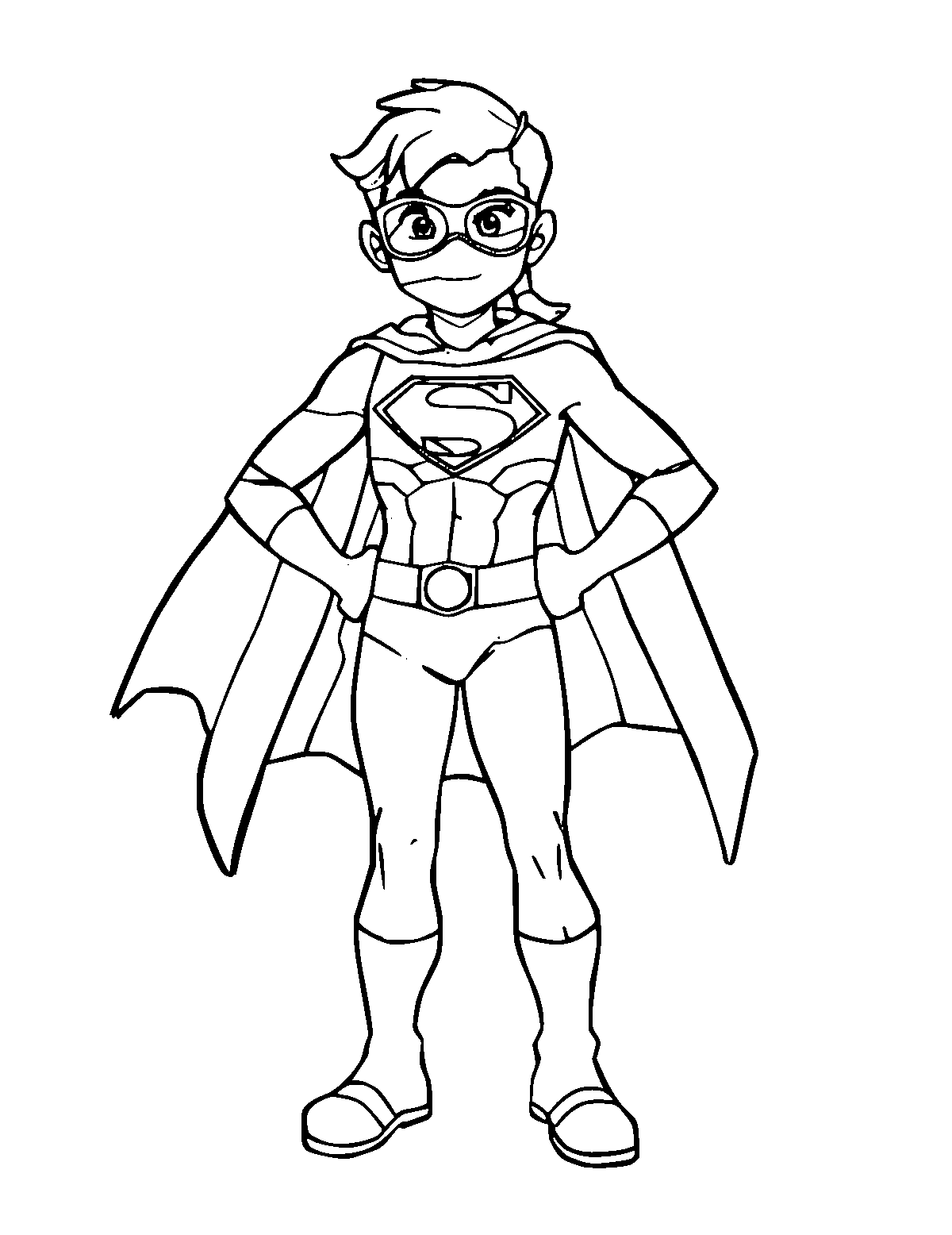 Line-art coloring page of Superhero Costume, medium outlines, centered