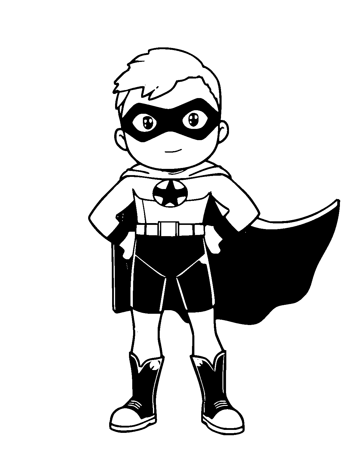 Line-art coloring page of Superhero Costume, thick outlines, centered