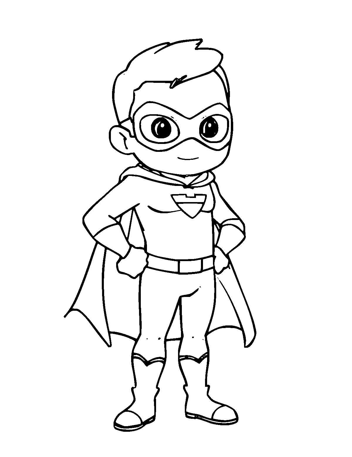 Line-art coloring page of Superhero Sidekick, medium outlines, centered