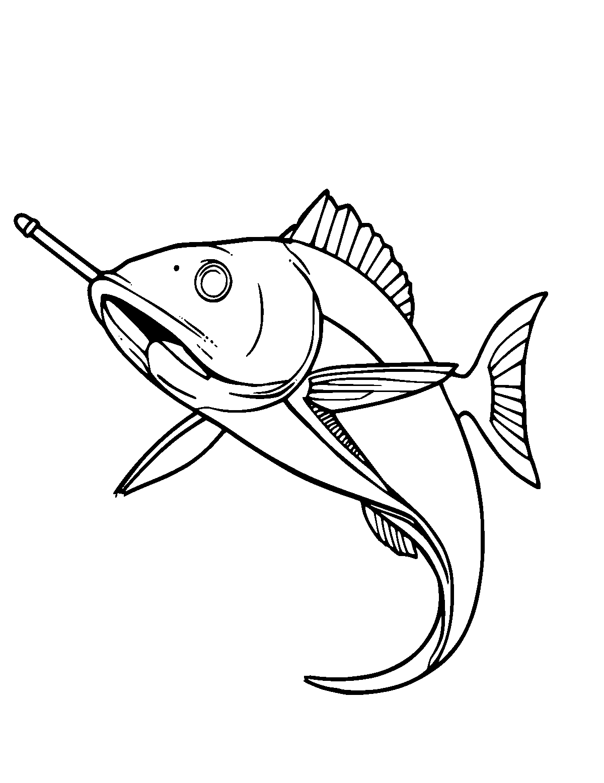 Line-art coloring page of Swordfish, medium outlines, centered