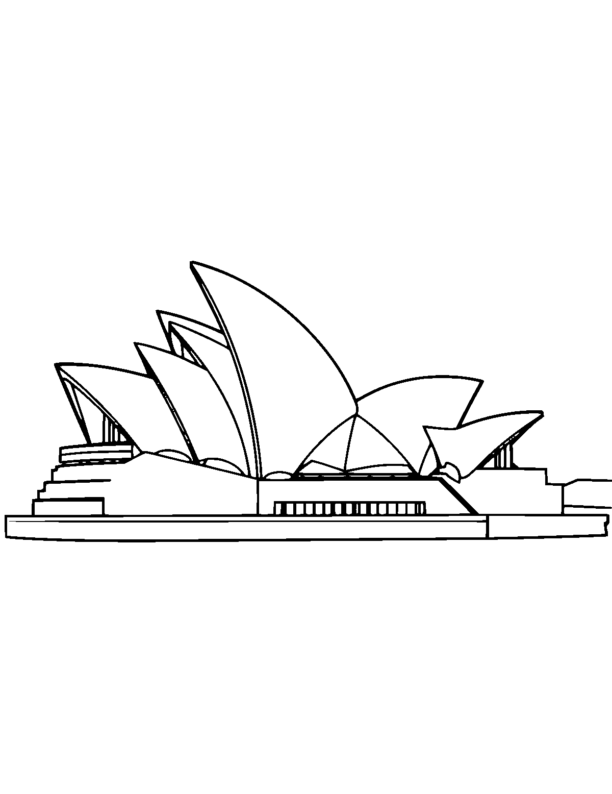 Line-art coloring page of Sydney Opera House, medium outlines, centered