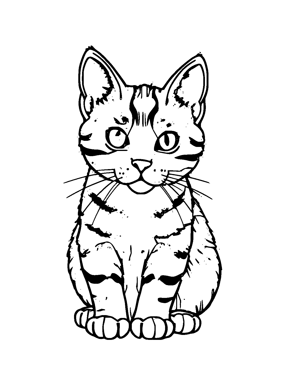 Line-art coloring page of Tabby Cat, medium outlines, centered