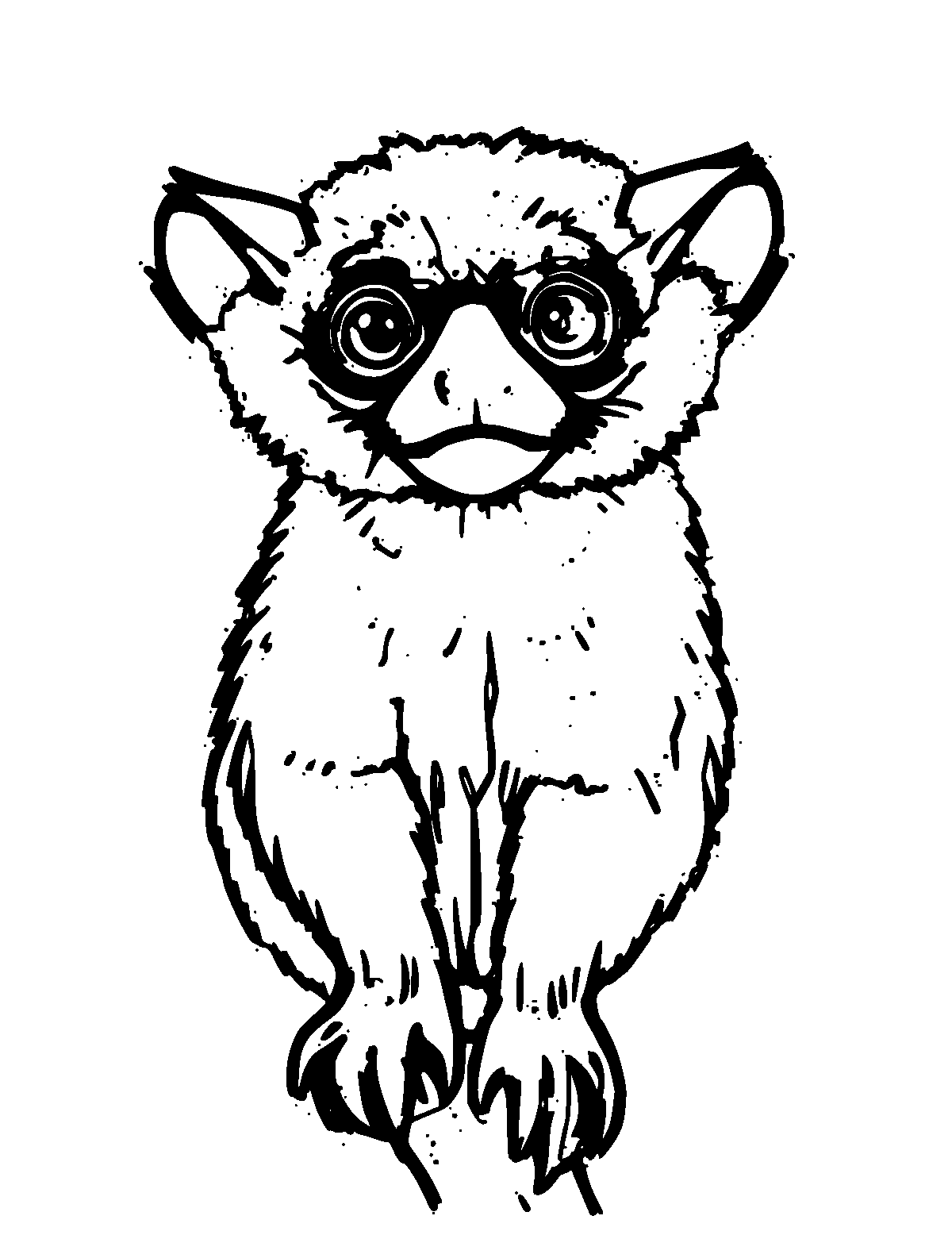 Line-art coloring page of Tamarin, thick outlines, centered