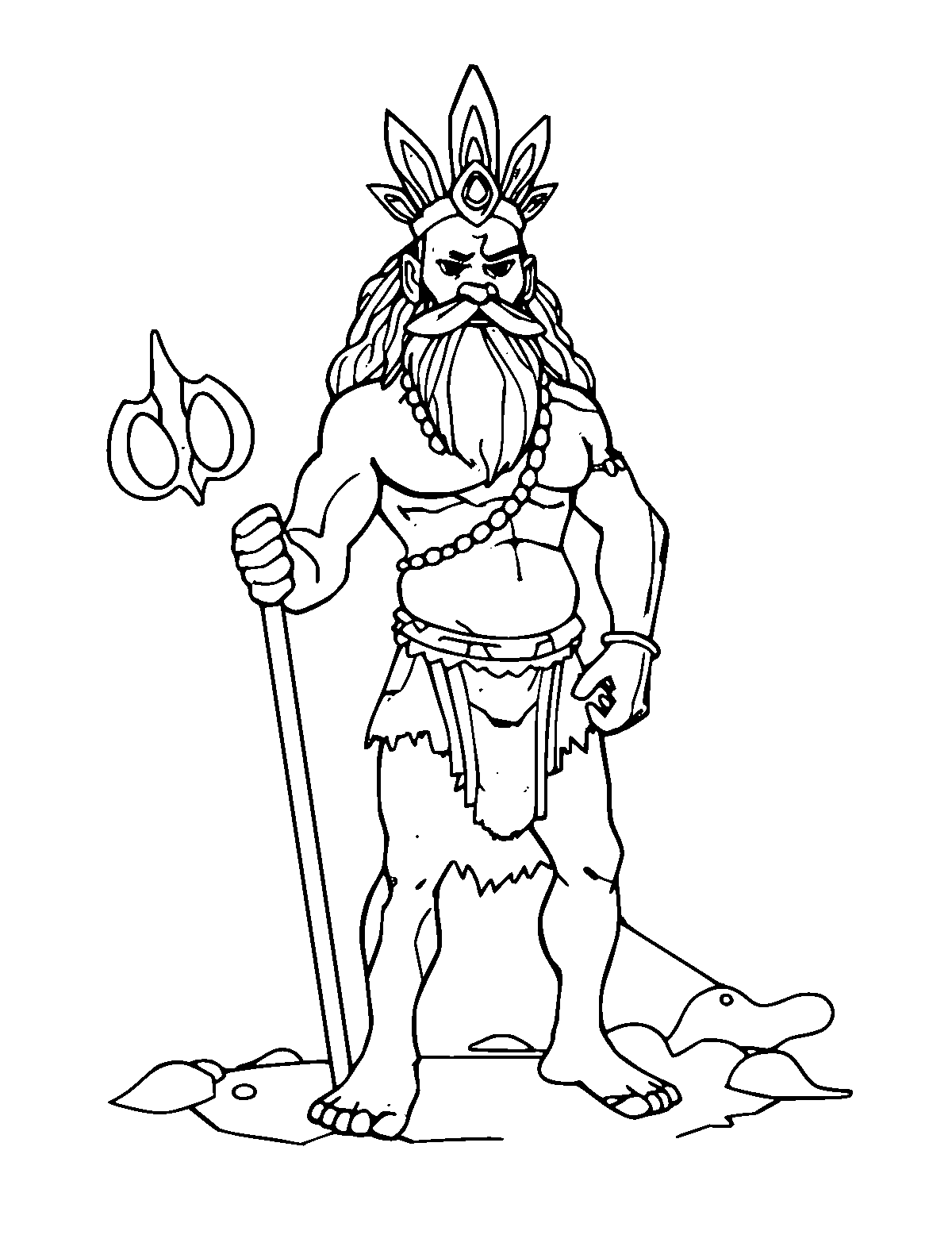 Line-art coloring page of Tangaroa the Sea God, medium outlines, centered