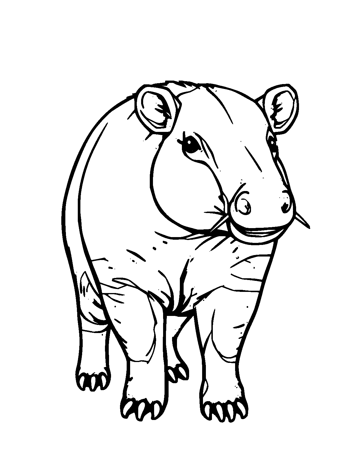 Line-art coloring page of Tapir, thick outlines, centered