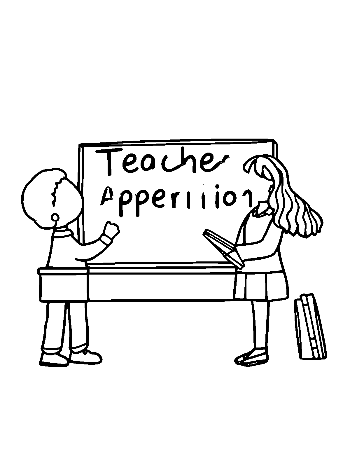 Line-art coloring page of Teacher Appreciation, medium outlines, centered