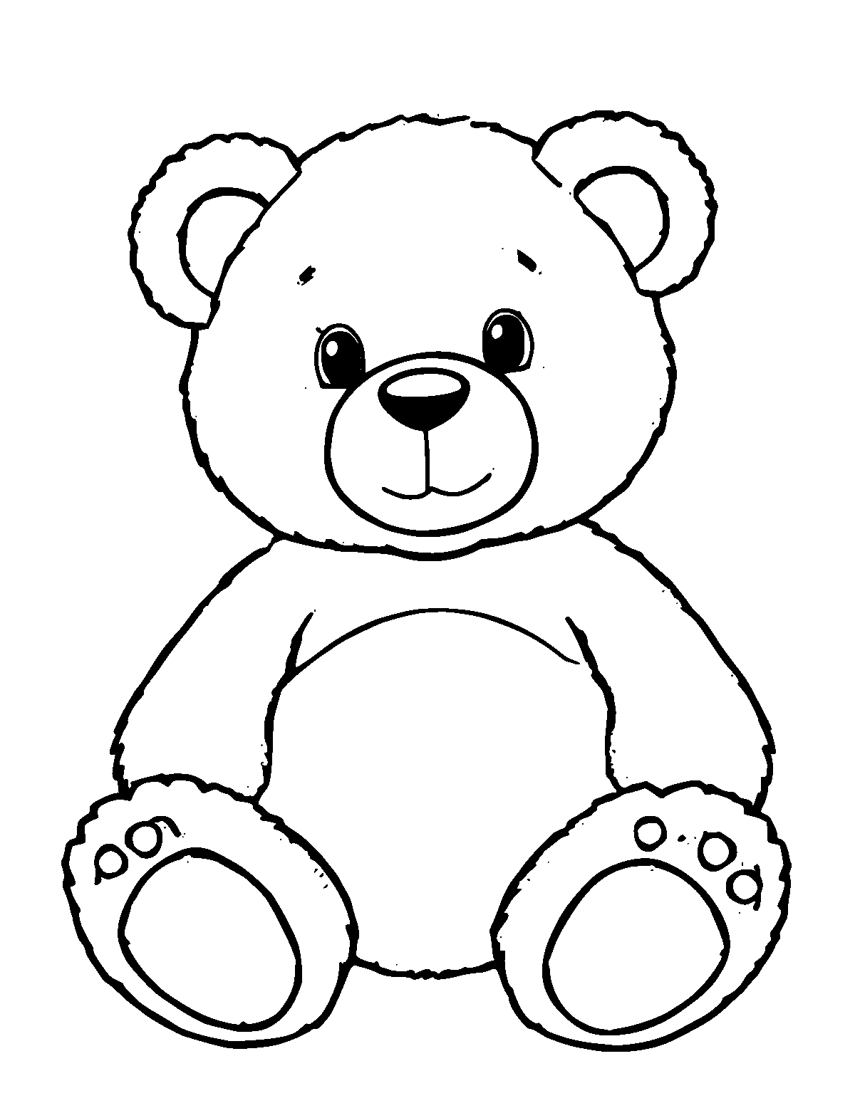 Line-art coloring page of Teddy Bear, thick outlines, centered