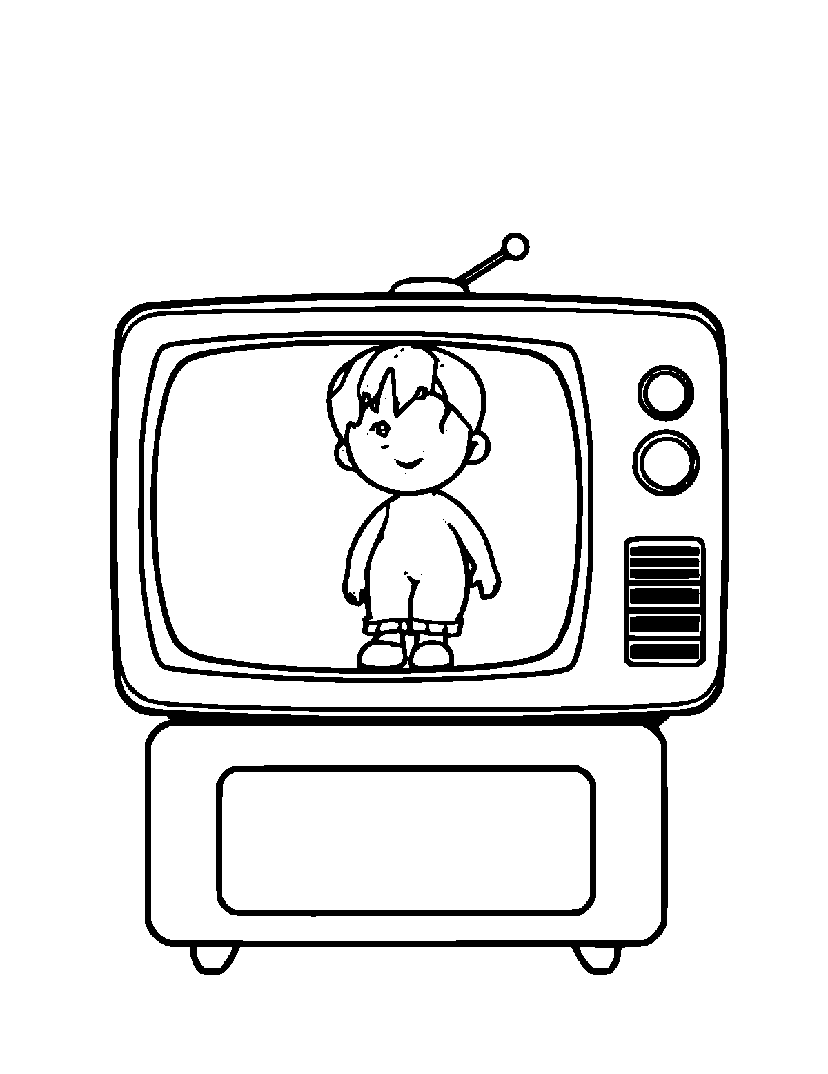 Line-art coloring page of Television, medium outlines, centered