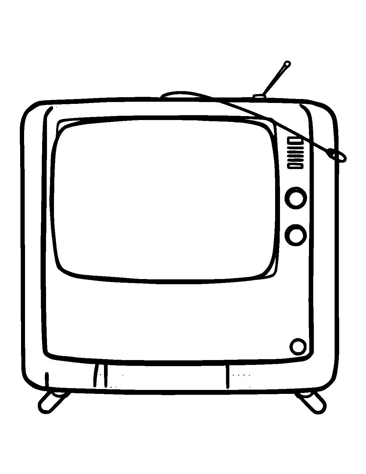 Line-art coloring page of Television, thick outlines, centered